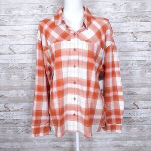 BP Womens Button Up Shirt M Plaid Rust Ivory 463A